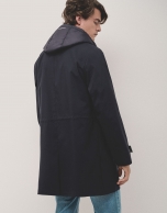 Navy blue trench coat with detachable breastplate