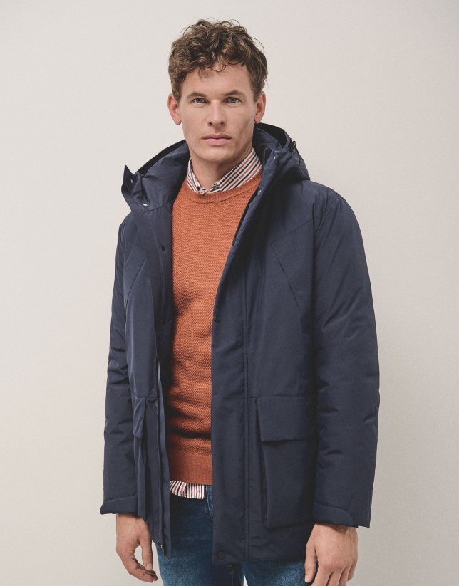 Navy blue four-pocket technical parka