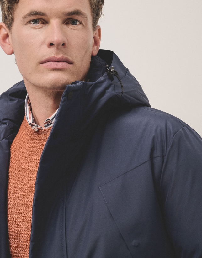 Navy blue four-pocket technical parka