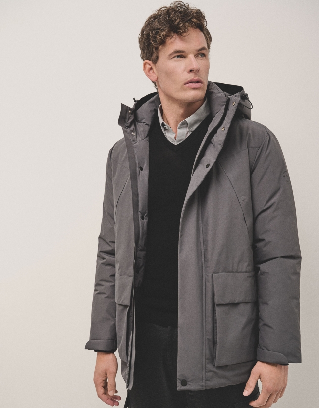 Gray four-pocket technical parka