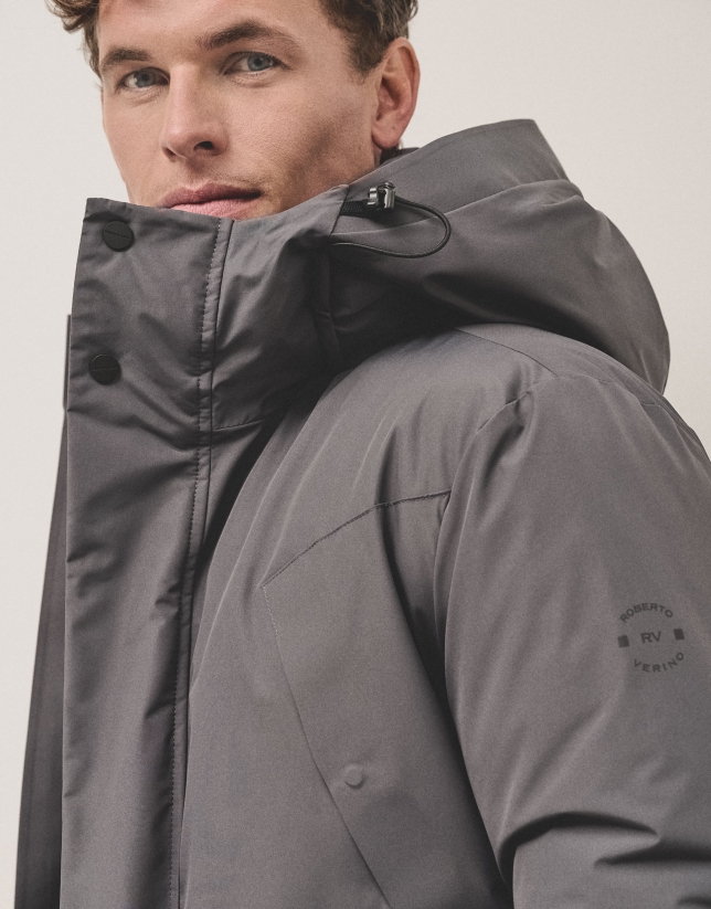 Gray four-pocket technical parka