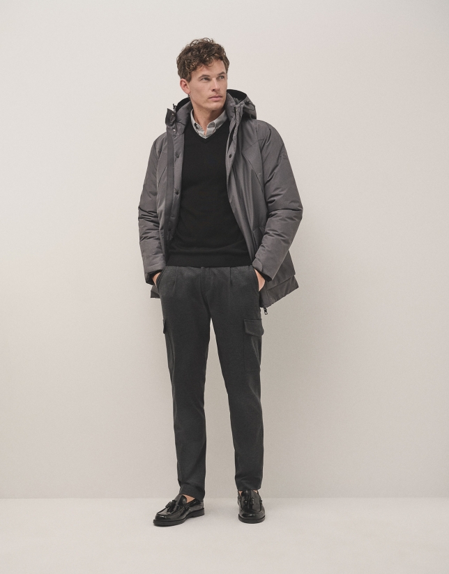 Gray four-pocket technical parka