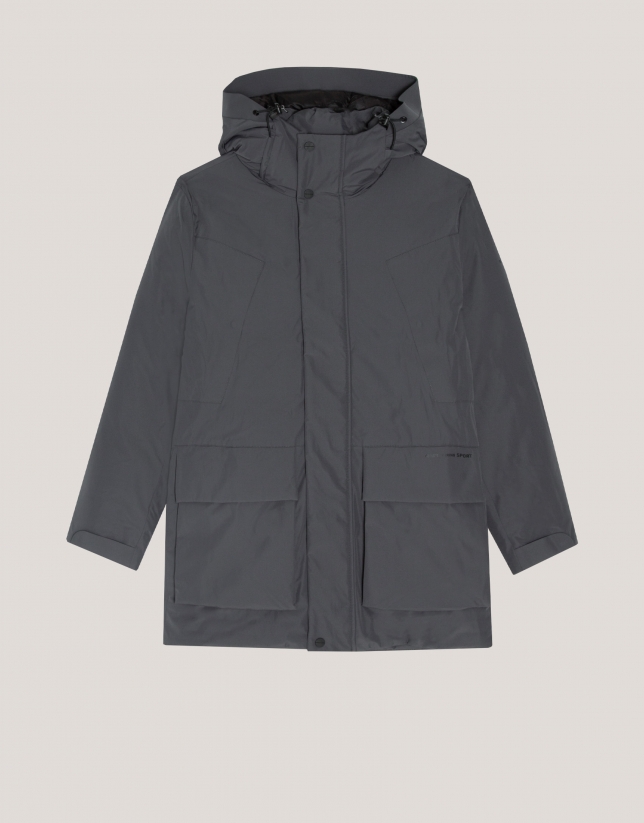 Gray four-pocket technical parka