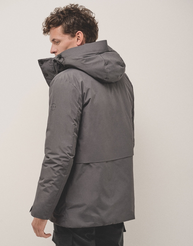 Gray four-pocket technical parka