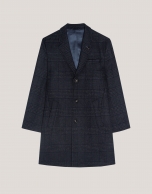 Large dark blue checked coat