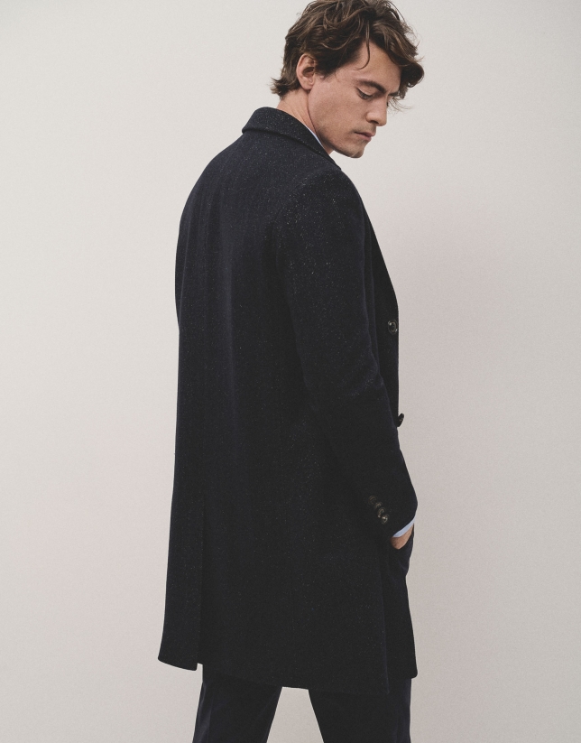 Navy herringbone wool overcoat