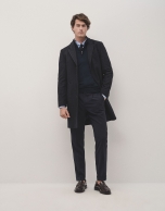 Navy herringbone wool overcoat