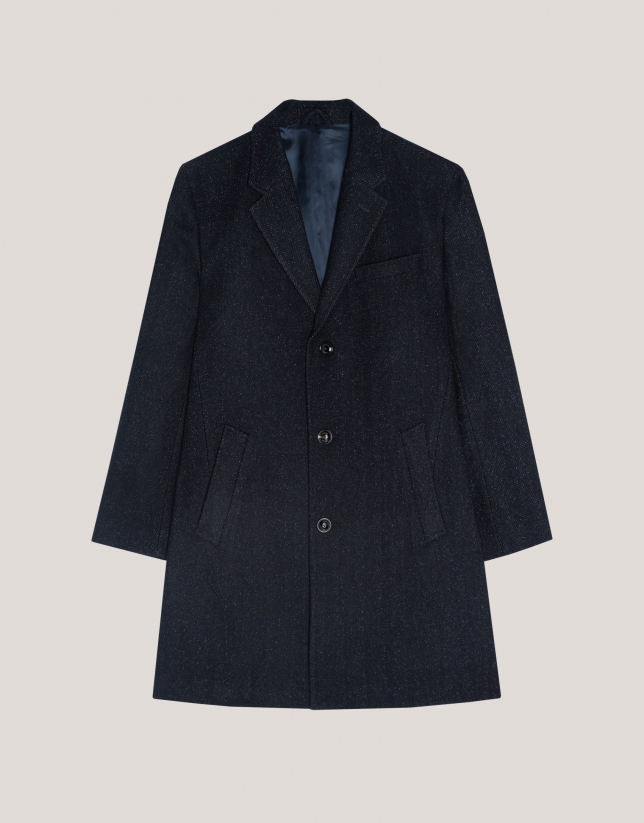 Navy herringbone wool overcoat