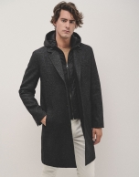 Grey coat with detachable breast panel