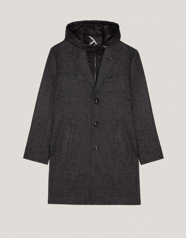 Grey coat with detachable breast panel