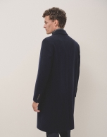 Navy woollen cloth double breasted coat