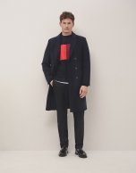 Navy woollen cloth double breasted coat