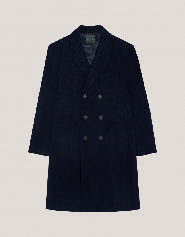 Navy woollen cloth double breasted coat