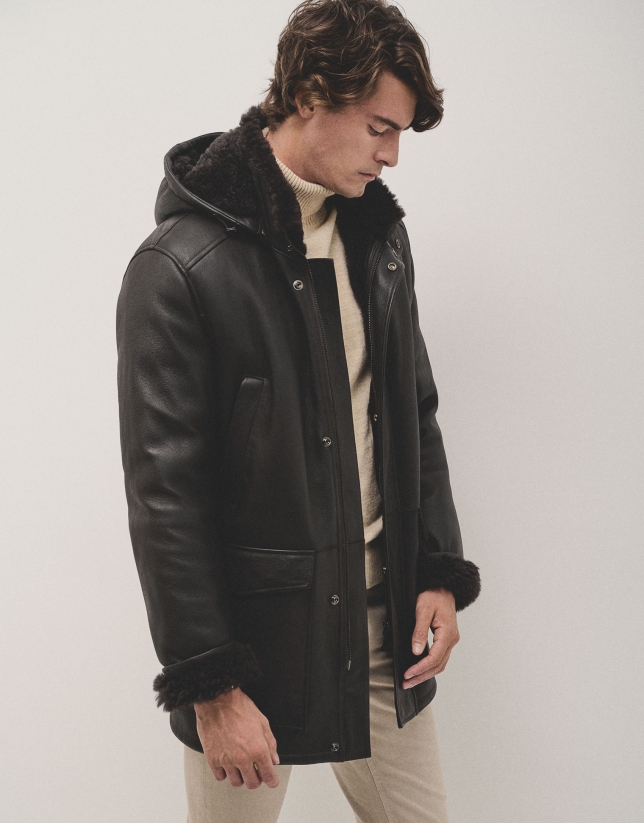 Dark brown double-faced sheepskin coat