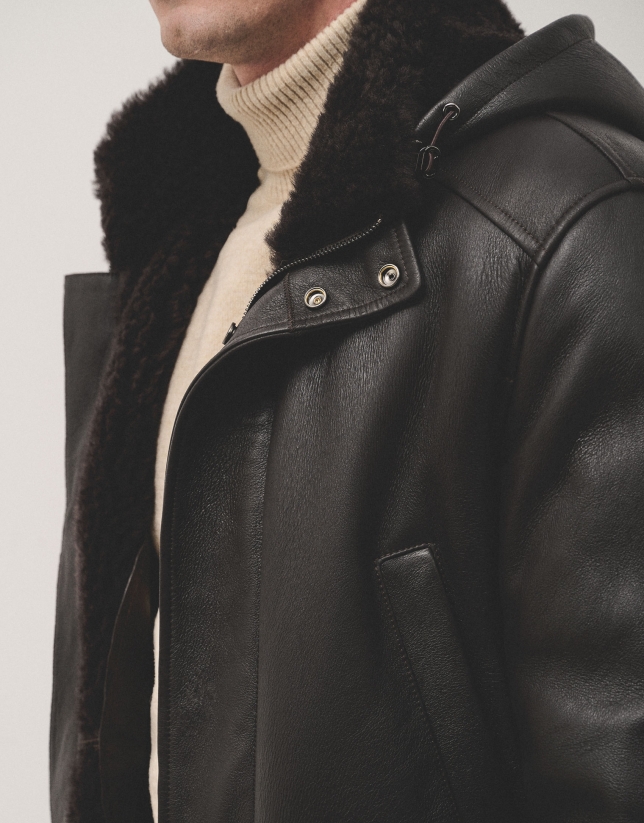 Dark brown double-faced sheepskin coat