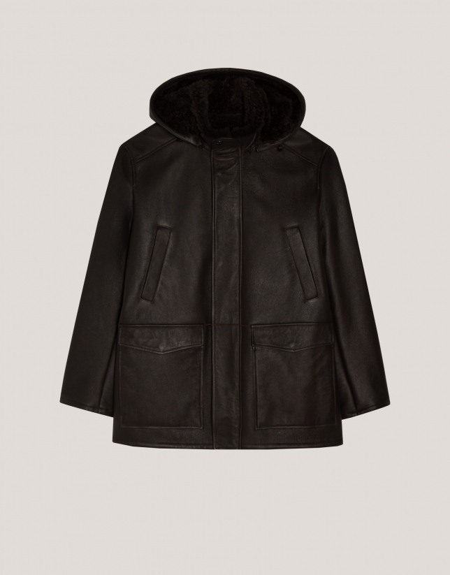 Dark brown double-faced sheepskin coat