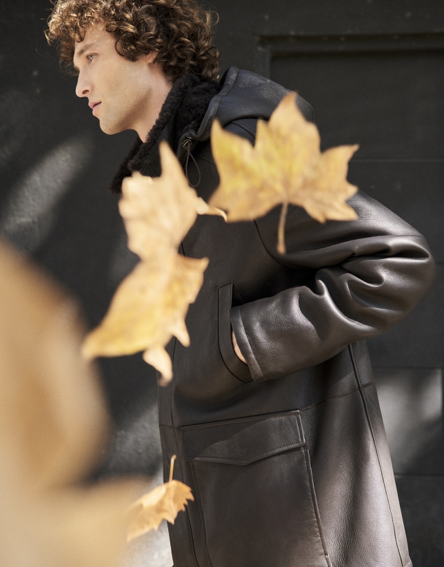 Dark brown double-faced sheepskin coat