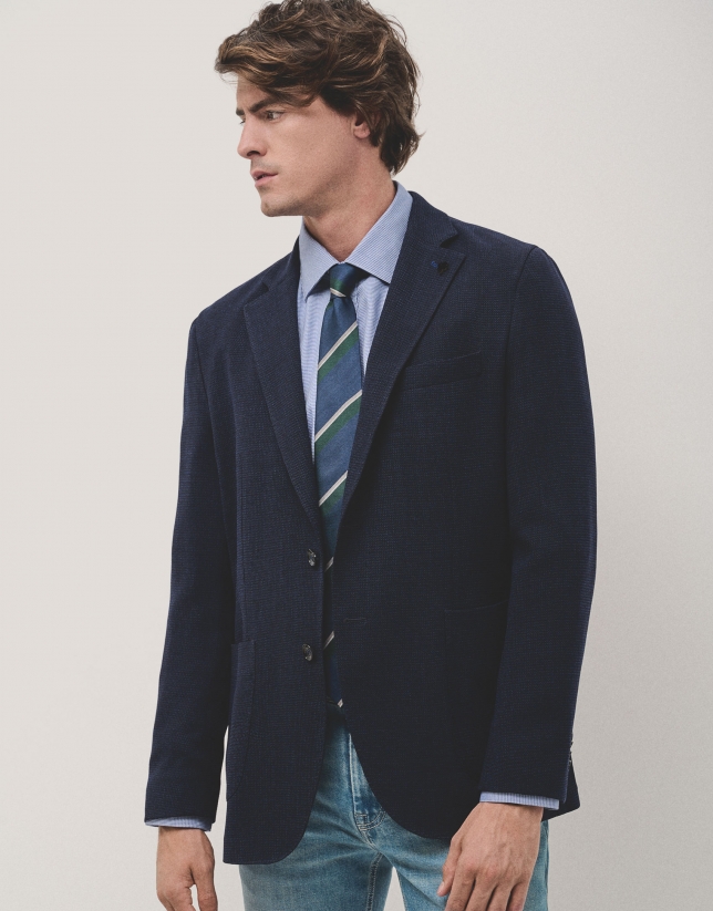 Fancy knitted blazer navy melange tone