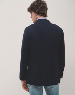 Fancy knitted blazer navy melange tone