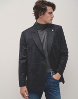 Dark blue checked double-breasted blazer