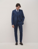 Blue checked slim fit half canvas suit