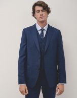 Blue checked slim fit half canvas suit