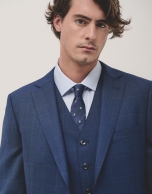 Blue checked slim fit half canvas suit