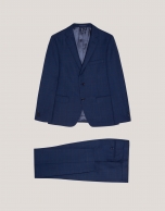 Blue checked slim fit half canvas suit