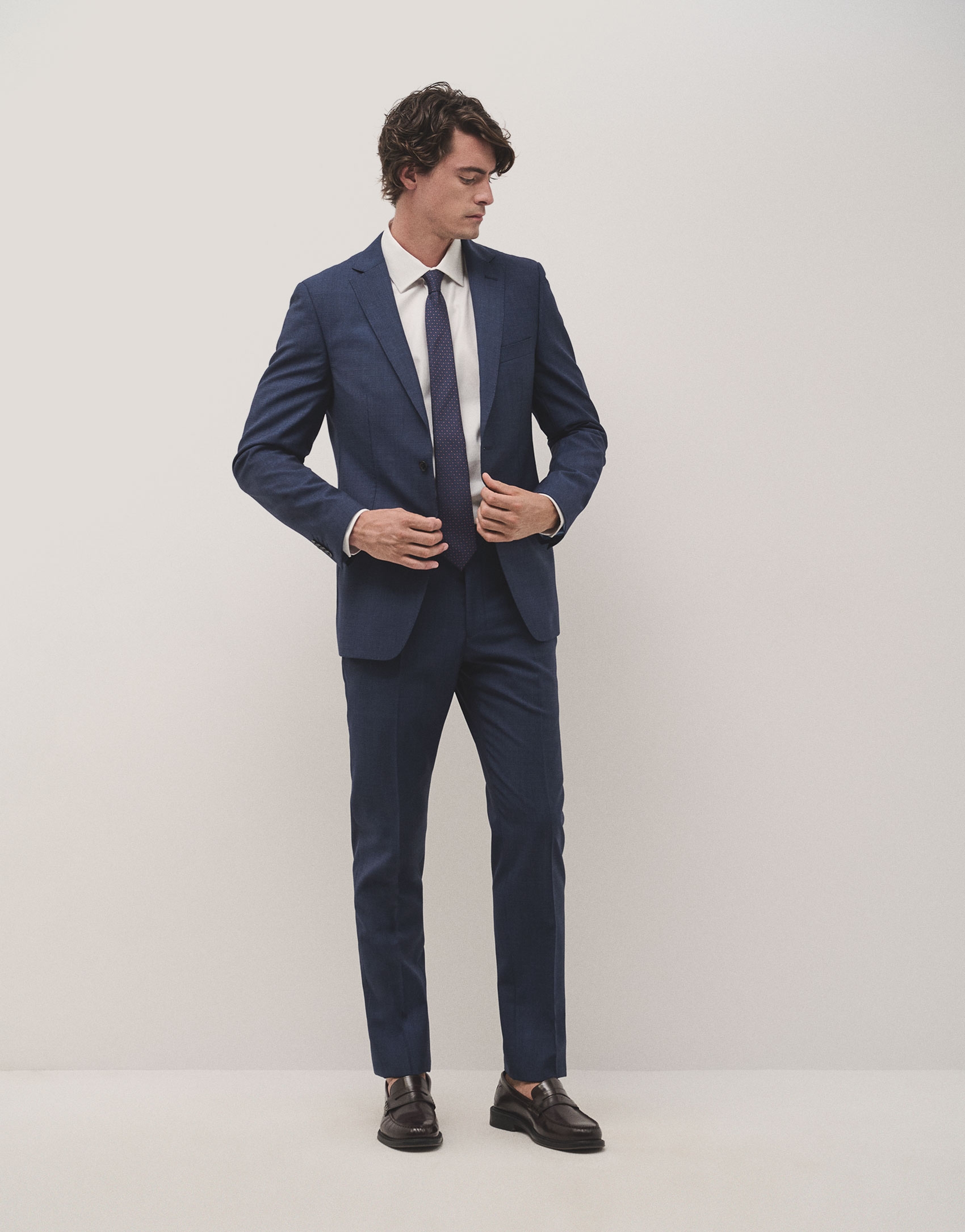 Blue micro-checked, half canvas, slim fit suit