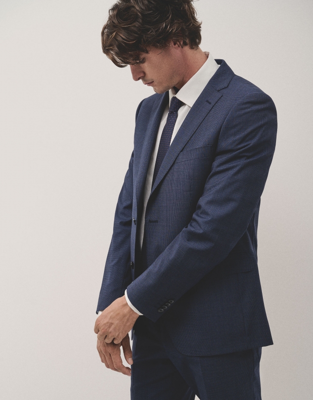 Blue micro-checked, half canvas, slim fit suit