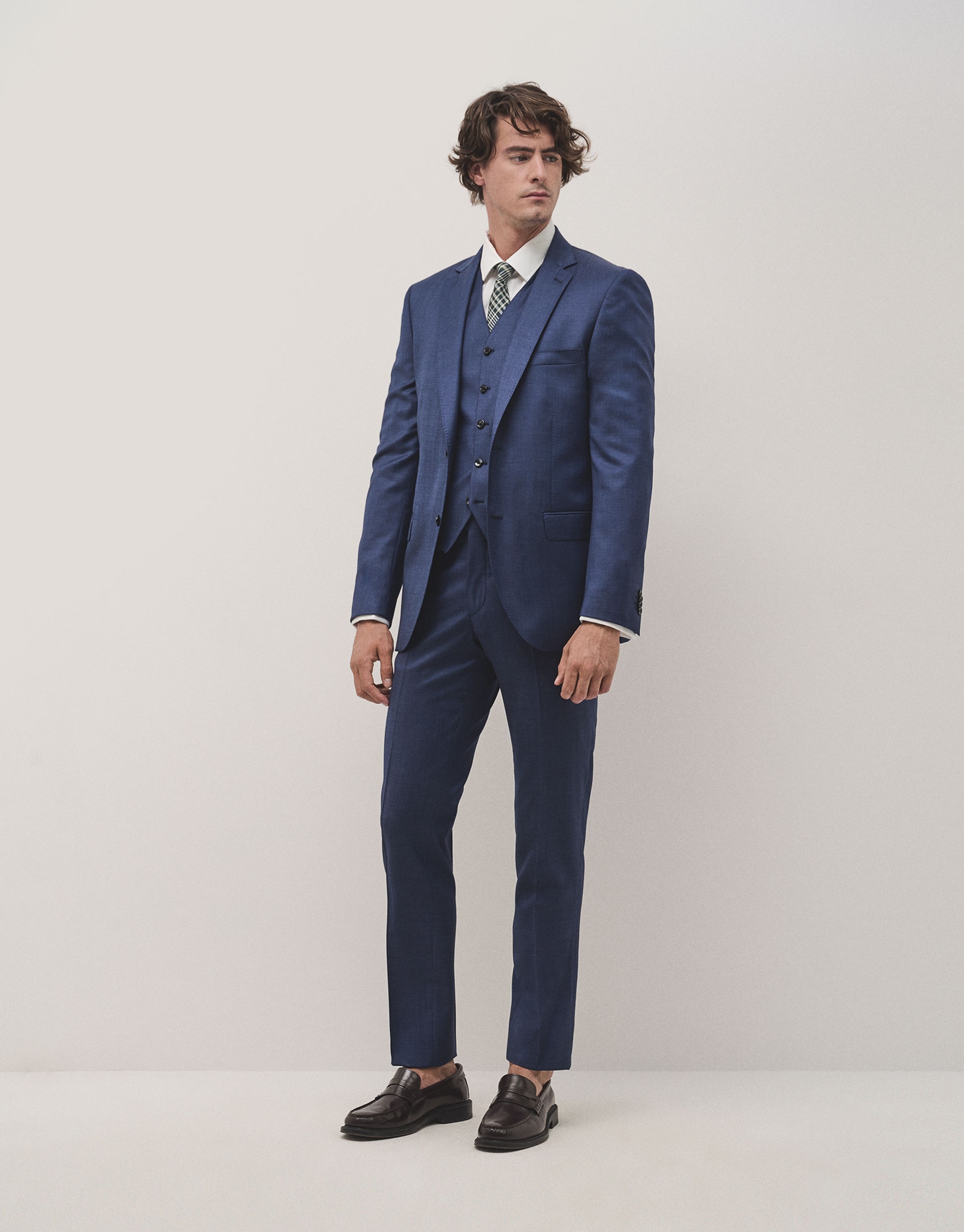 Blue fake plain slim fit half canvas suit