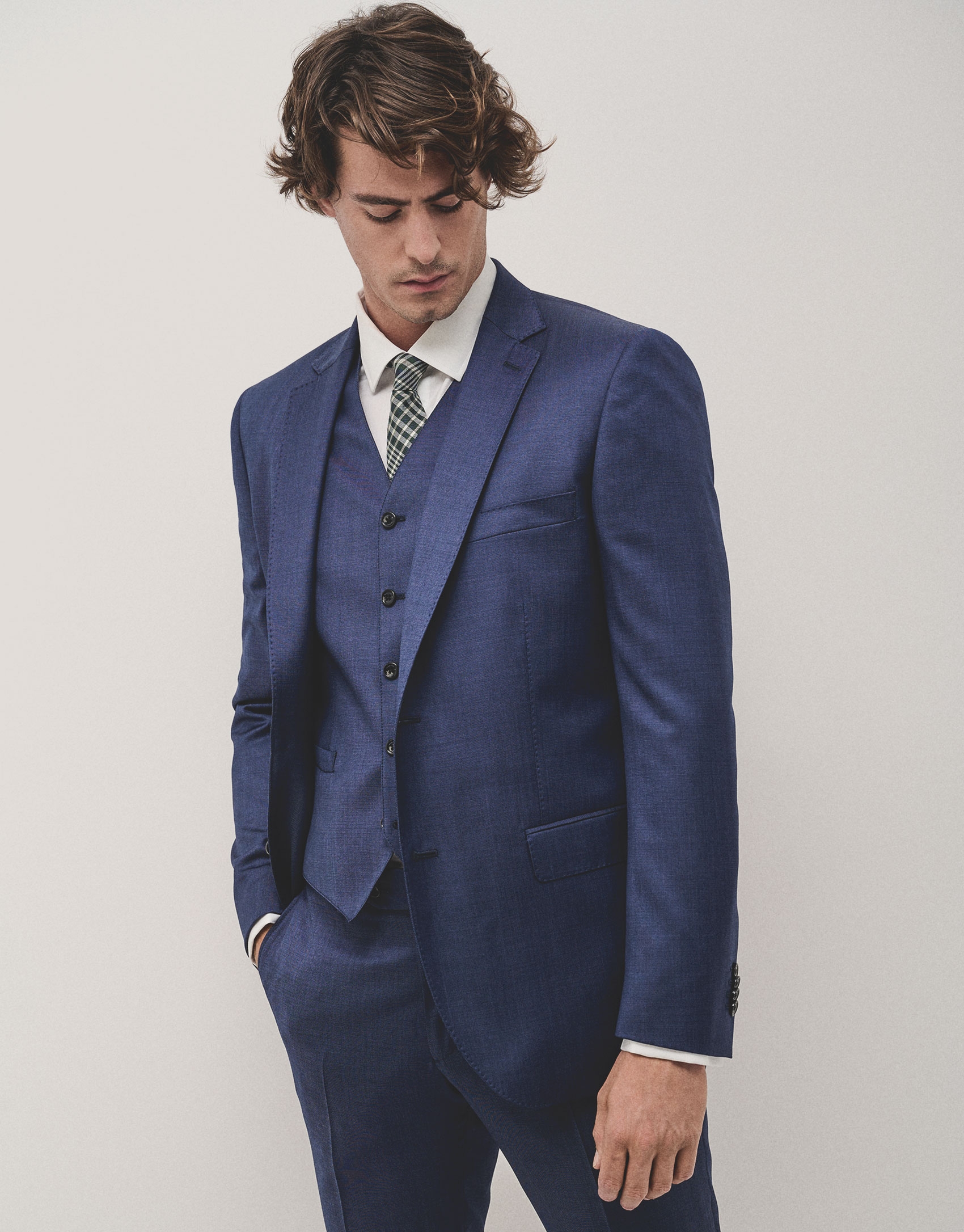 Blue fake plain slim fit half canvas suit