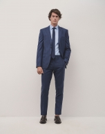 Half canvas slim fit micro checkered blue suit