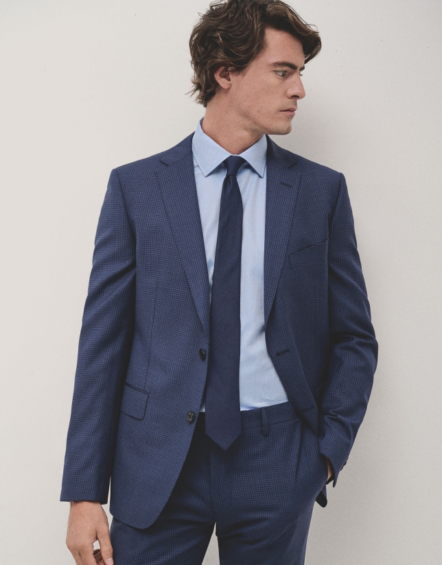 Half canvas slim fit micro checkered blue suit