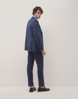 Half canvas slim fit micro checkered blue suit