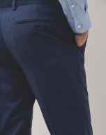 Half canvas slim fit micro checkered blue suit