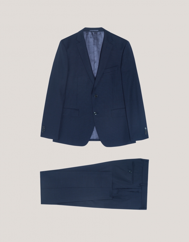 Half canvas slim fit micro checkered blue suit