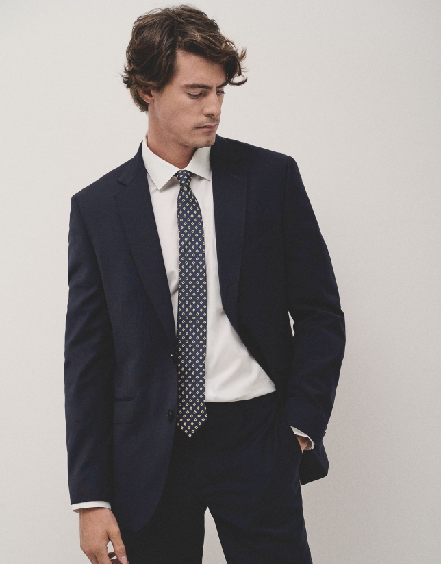 Dark blue regular fit half canvas suit