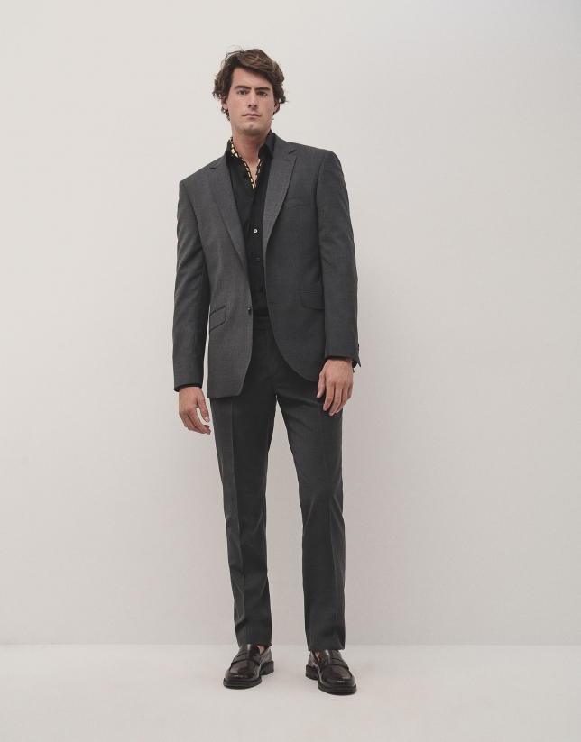 Dark grey regular fit half canvas suit