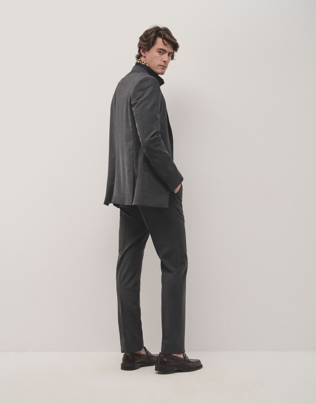 Dark grey regular fit half canvas suit