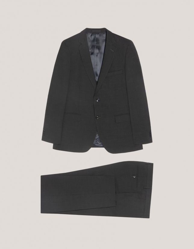 Dark grey regular fit half canvas suit