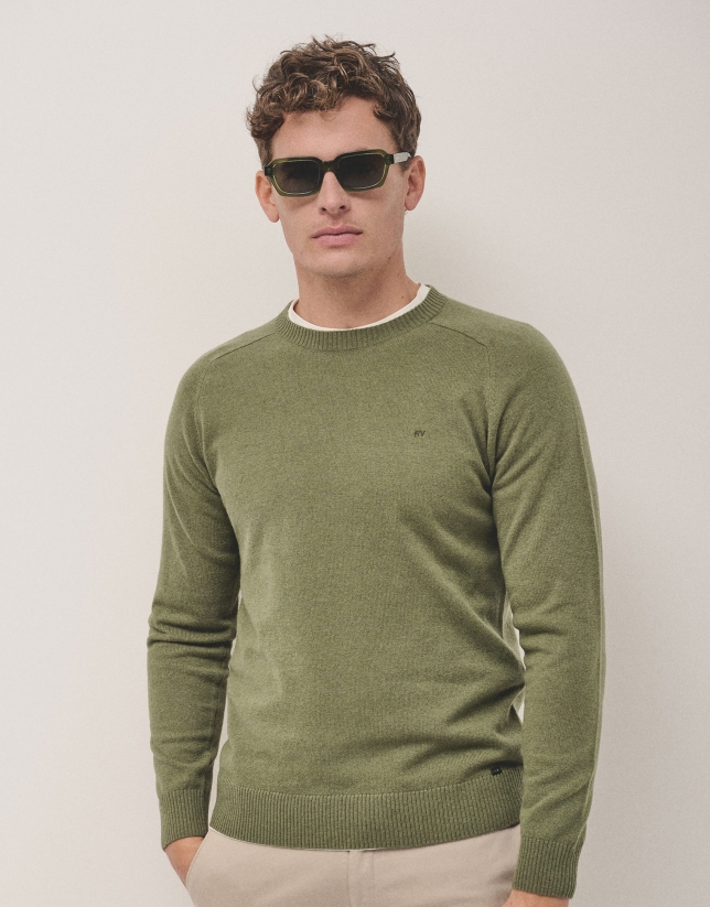 Light kakhi green wool and cashmere sweater