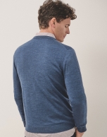 Medium blue wool sweater with V-neck 