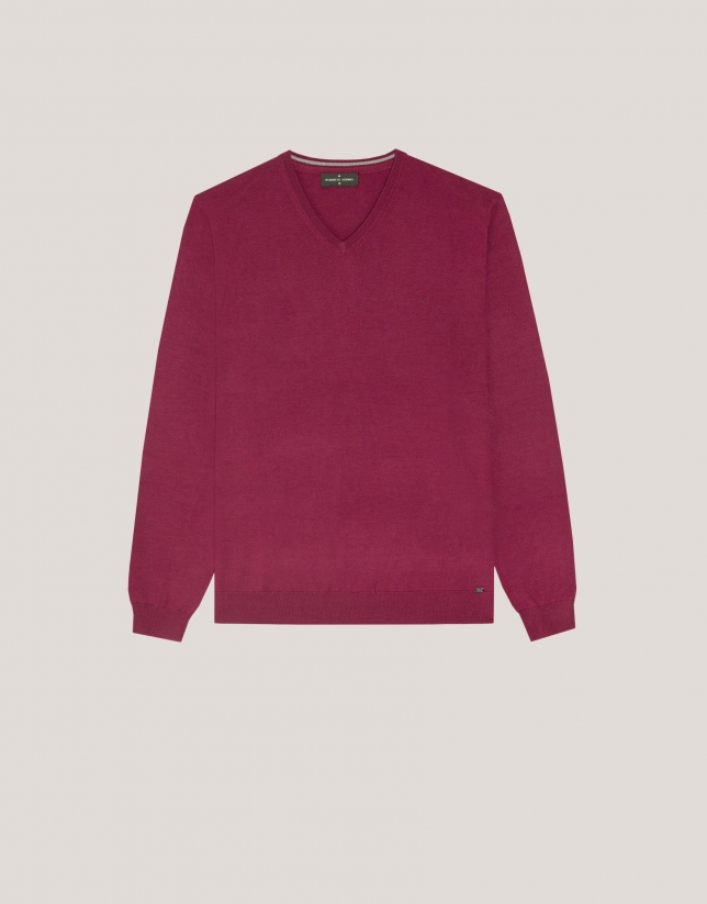 Plum wool sweater with V-neck 