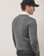 Grey wool sweater with V-neck 