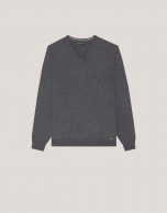 Grey wool sweater with V-neck 