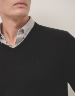 Black wool sweater with V-neck 