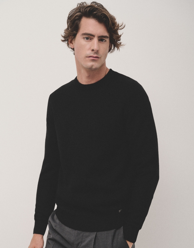 Black structured wool sweater