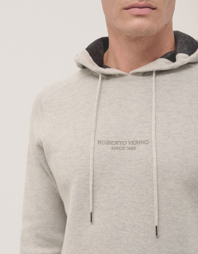 Hooded sweatshirt wool cotton grey melange 