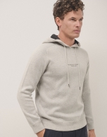 Hooded sweatshirt wool cotton grey melange 